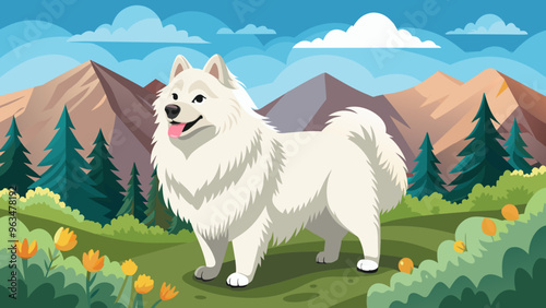  Samoyed dog in exmoor national park vector art illustration photo