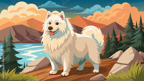  Samoyed dog in exmoor national park vector art illustration photo