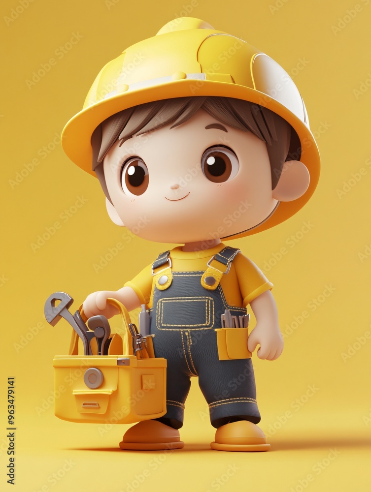Cute Cartoon Construction Worker with Tool Box Cute Cartoon Construction Worker with Tool Box