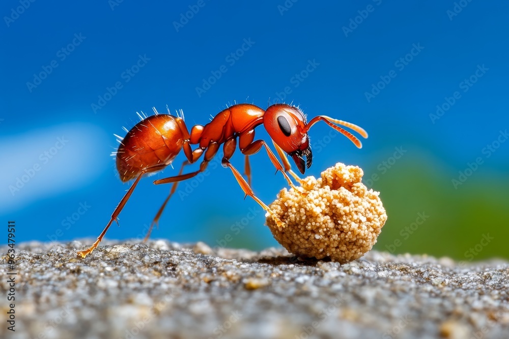 Strong Insecttsd Macro photo of an ant carrying a crumb, strong and determined capturing ...