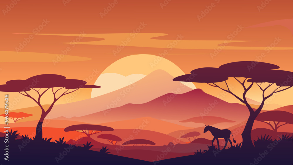 Fototapeta premium Sunset in the desert landscape vector illustration