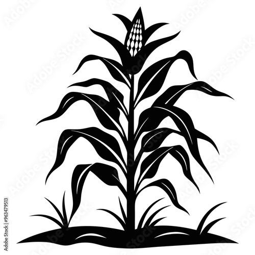 Corn tree with leaves silhouette vector illustration