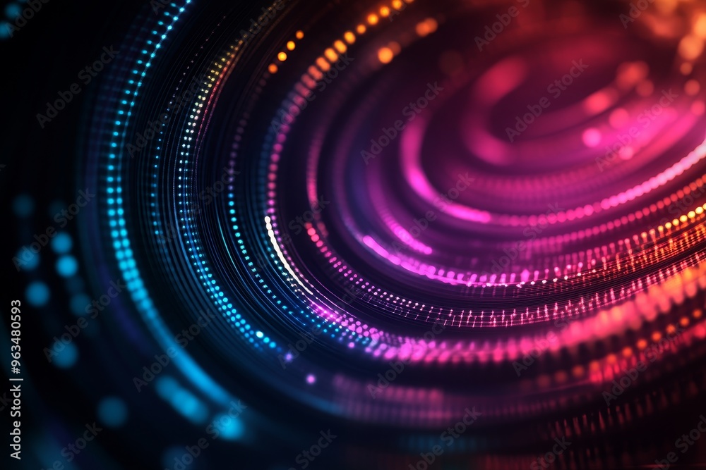 A mesmerizing digital artwork showcasing concentric circles composed of glowing lights. The colors transition from vibrant blue to pink and orange, creating a dynamic and futuristic feel. This abstrac A mesmerizing digital artwork showcasing concentric circles composed of glowing lights. The colors transition from vibrant blue to pink and orange, creating a dynamic and futuristic feel. This abstrac