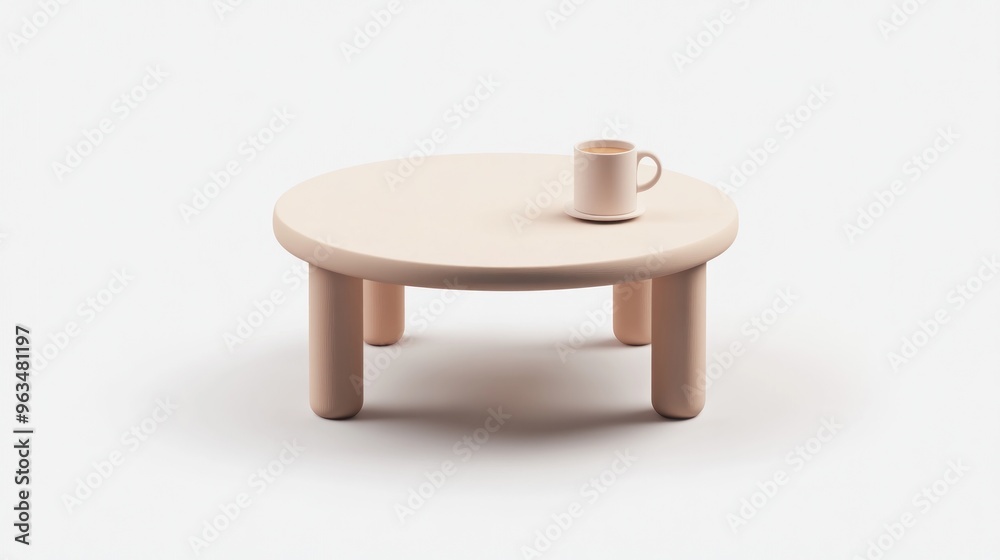 Fototapeta premium A minimalist round table with a coffee cup on top, emphasizing simplicity and functionality.