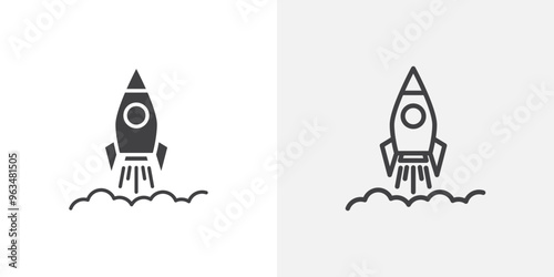 Rocket launch icon in black filled and outlined style