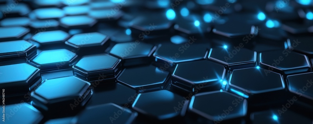 Abstract Hexagonal Pattern with Blue Glowing Lights Abstract Hexagonal Pattern with Blue Glowing Lights