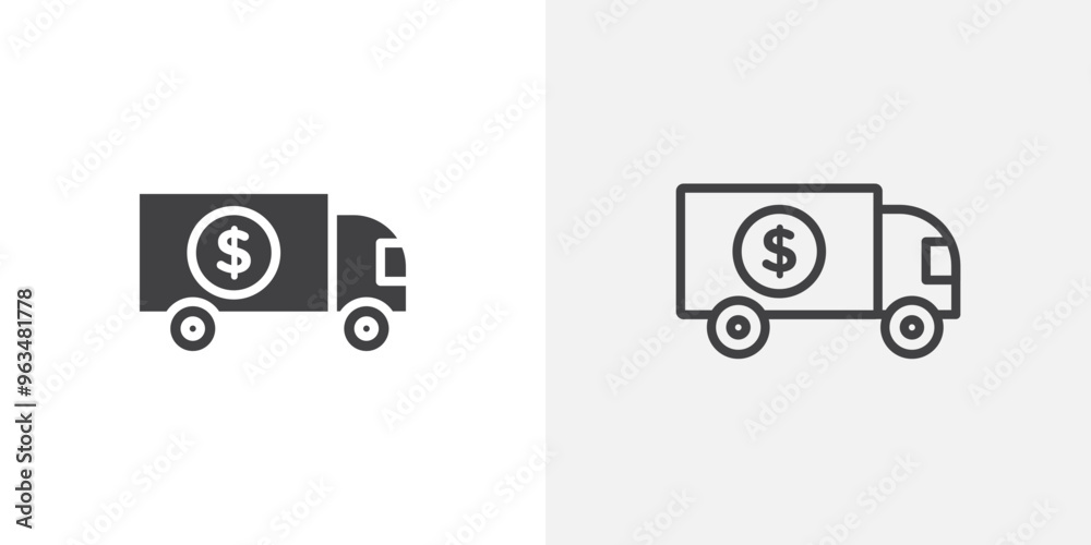 Shipping charges icon in black filled and outlined style Shipping charges icon in black filled and outlined style