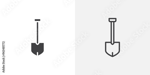 Shovel icon in black filled and outlined style