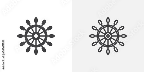 Ship wheel icon in black filled and outlined style
