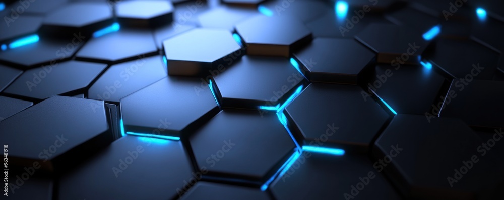 Abstract Hexagon Pattern with Blue Glowing Lines
