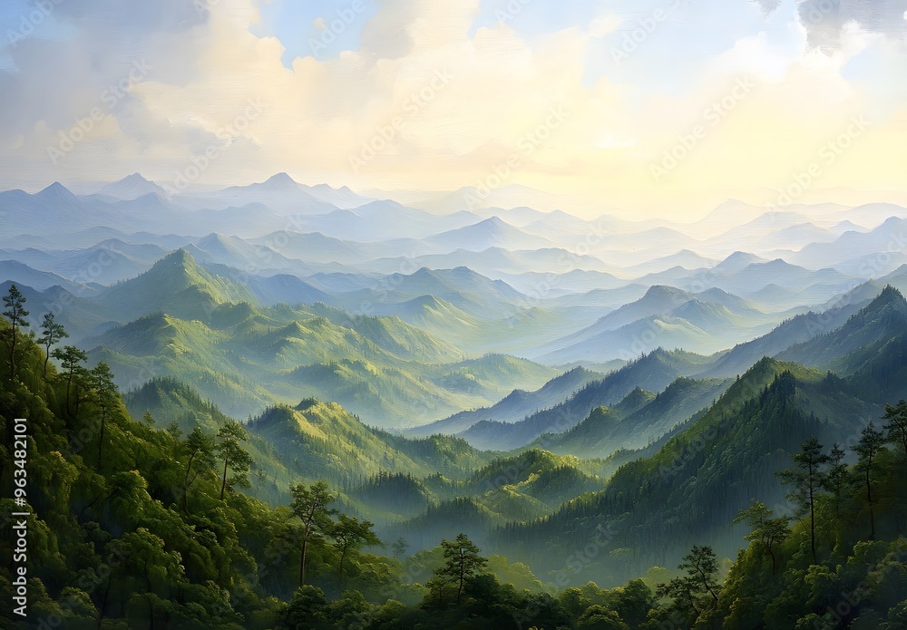 A panoramic view of the green mountains in southern China A panoramic view of the green mountains in southern China