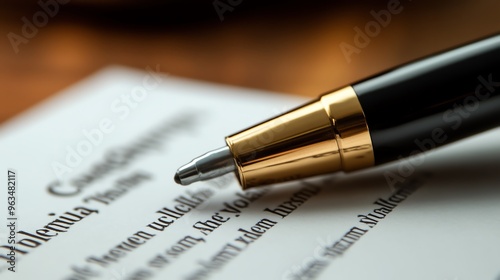 Wallpaper Mural Close-up of a pen on a document, showcasing signature focus and surface texture. Perfect for business, legal, and contract themes. Torontodigital.ca