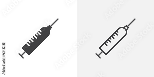 Syringe icon in black filled and outlined style