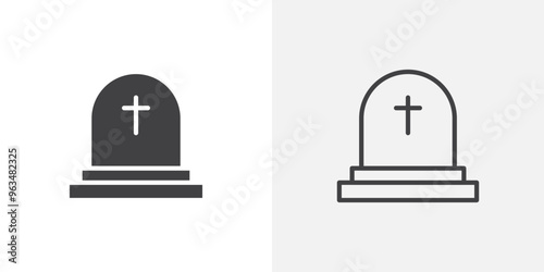 Tombstone icon in black filled and outlined style