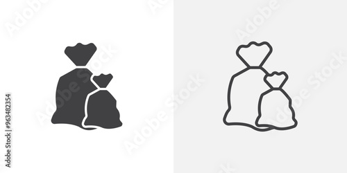 Trash bag icon in black filled and outlined style