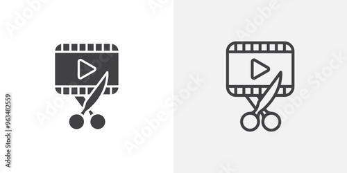 Video editing icon in black filled and outlined style