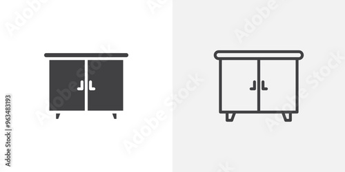 Cabinet icon in black filled and outlined style