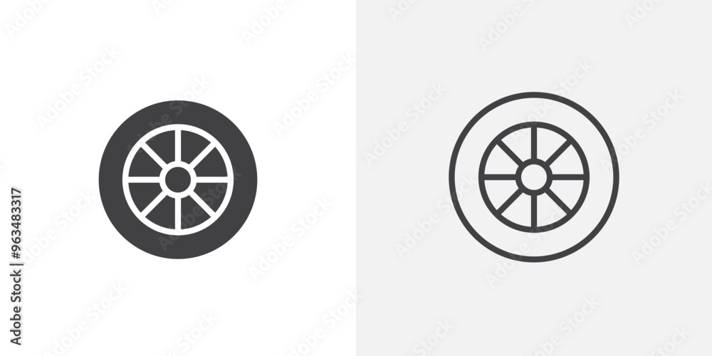 Car wheel icon in black filled and outlined style Car wheel icon in black filled and outlined style