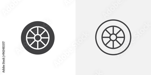 Car wheel icon in black filled and outlined style