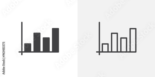 Chart histogram icon in black filled and outlined style