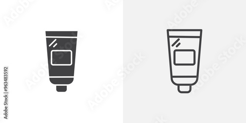 Cream tube icon in black filled and outlined style