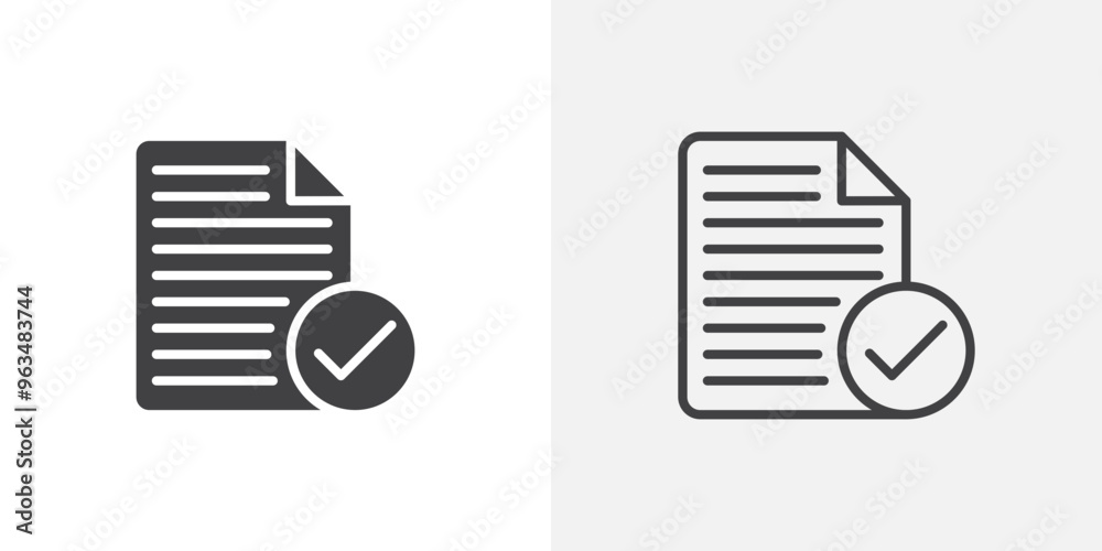Document accepted icon in black filled and outlined style Document accepted icon in black filled and outlined style