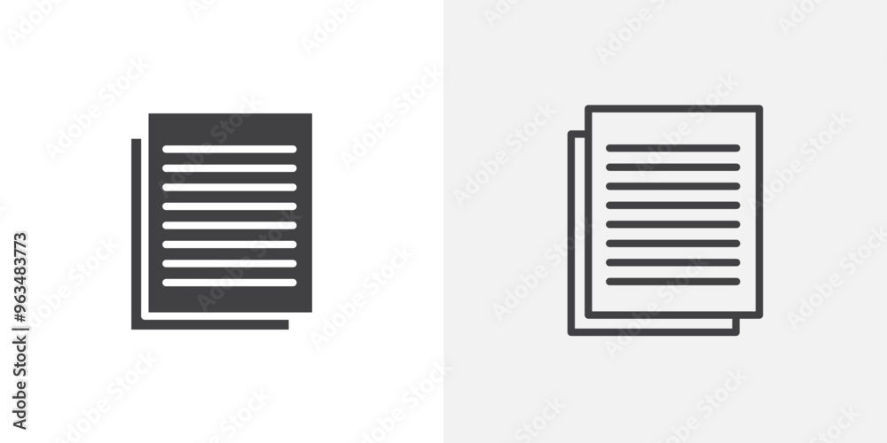 Document papers icon in black filled and outlined style Document papers icon in black filled and outlined style