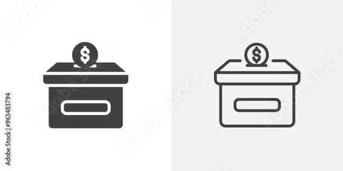 Donation icon in black filled and outlined style