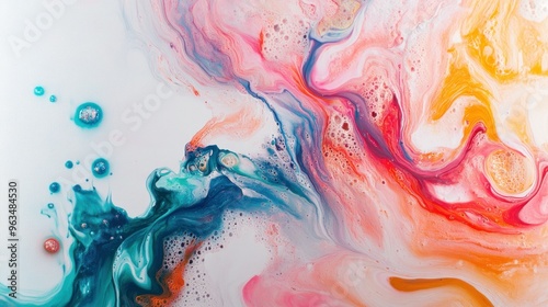 Abstract Swirls of Blue, Pink, and Yellow Paint photo