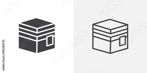 Kaaba icon in black filled and outlined style
