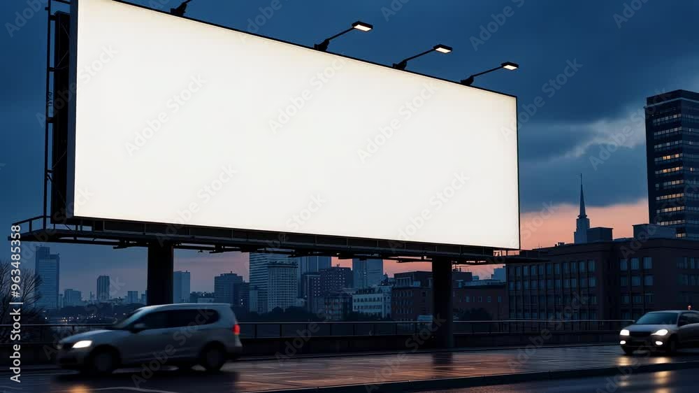 Blank Advertising Board Positioned Over an Elevated Road with Cityscape Background