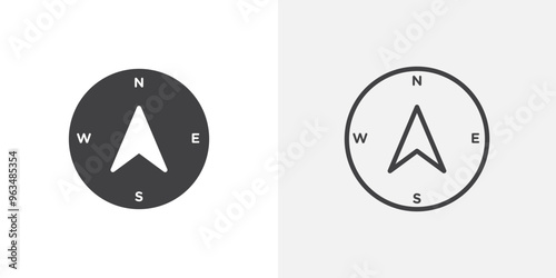 North icon in black filled and outlined style