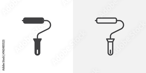 Paint roller icon in black filled and outlined style