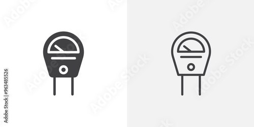 Parking meter icon in black filled and outlined style