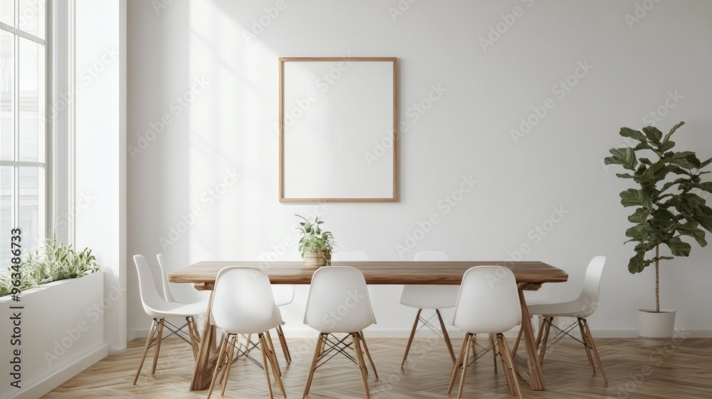 Minimalist Dining Room with Empty Picture Frame Minimalist Dining Room with Empty Picture Frame