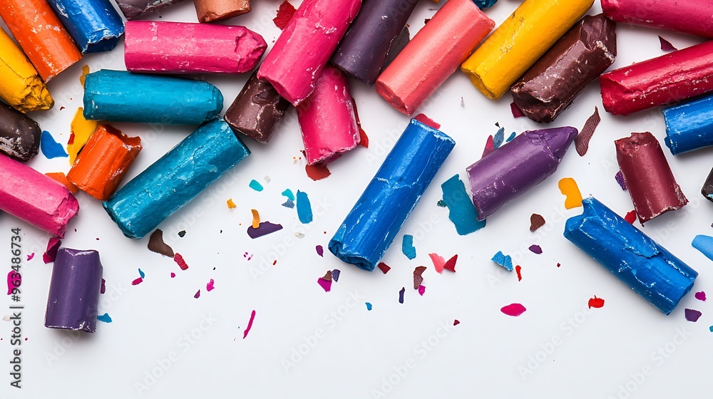 Colorful Crayons Scattered on White Background