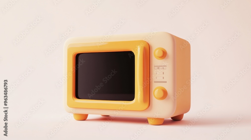 A retro-style microwave with a cheerful orange and cream color scheme. A retro-style microwave with a cheerful orange and cream color scheme.