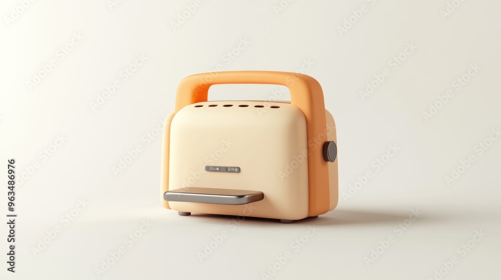 Fototapeta premium A retro-style toaster in soft orange and cream colors, designed for toasting bread.