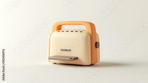 A retro-style toaster in soft orange and cream colors, designed for toasting bread.