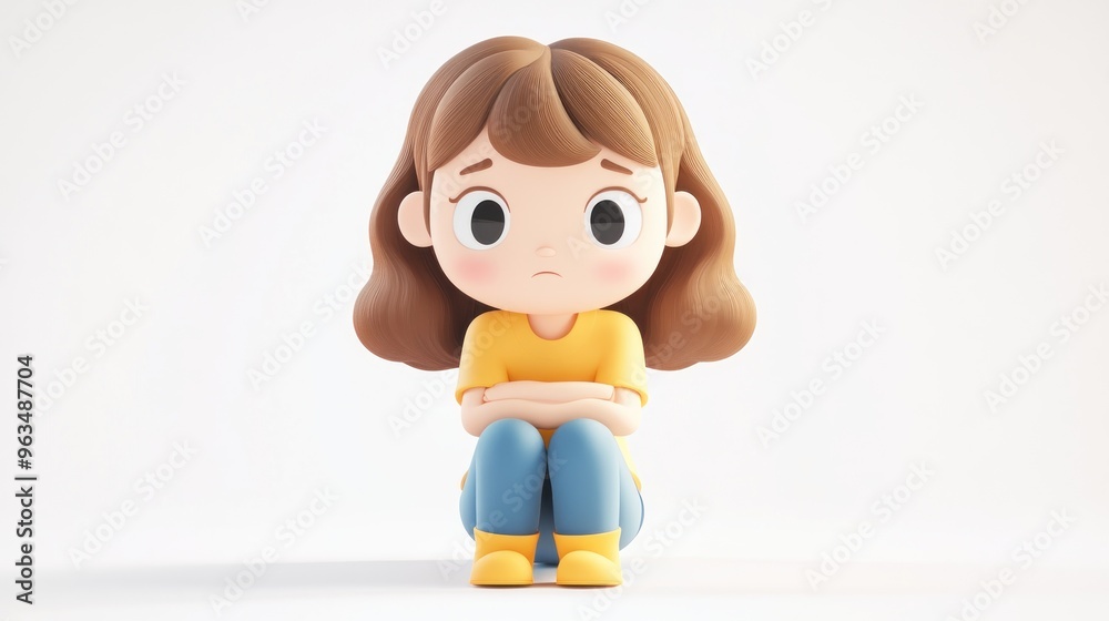 A sad cartoon girl sitting with her arms crossed, conveying emotions of worry or concern. A sad cartoon girl sitting with her arms crossed, conveying emotions of worry or concern.