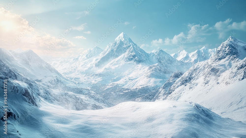 Snowy Mountain Range Under a Clear Blue Sky Snowy Mountain Range Under a Clear Blue Sky