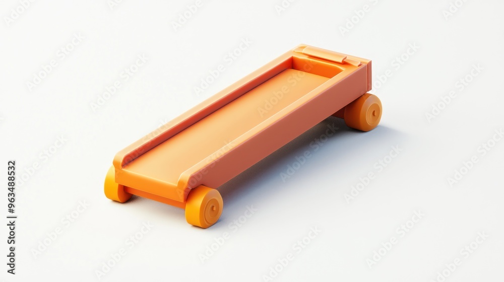 A simple orange toy cart with wheels, designed for play and transportation of small items. A simple orange toy cart with wheels, designed for play and transportation of small items.