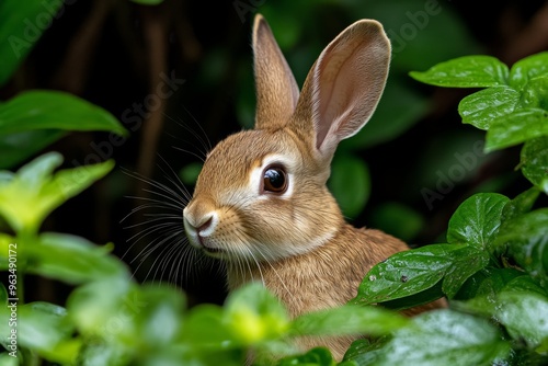 Rabbit scurrying into the bushes, disappearing into the leaves with just a glimpse of its white tail flickering in the distance