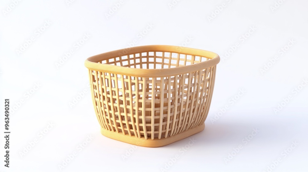 A simple, square-shaped plastic basket for storage or organization. A simple, square-shaped plastic basket for storage or organization.
