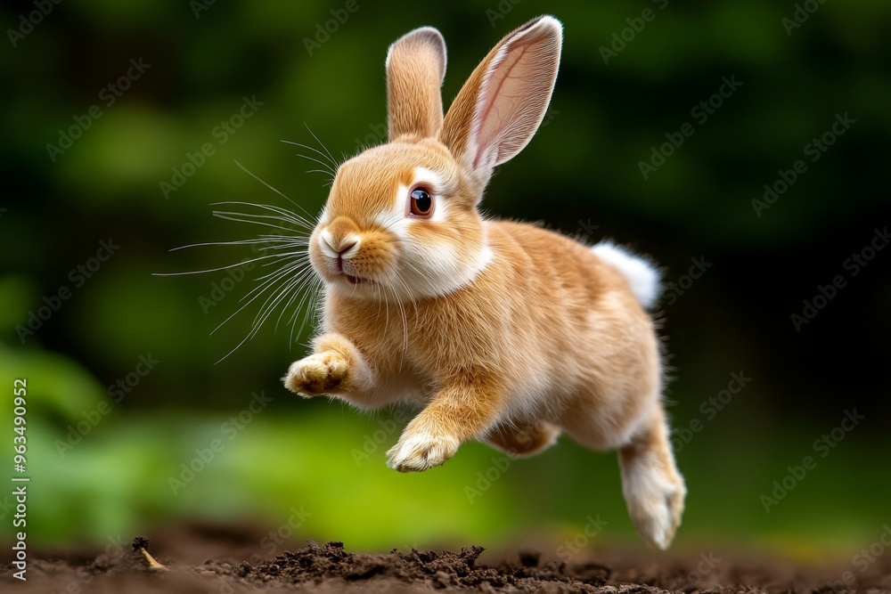 Rabbit with floppy ears, running through the fields with playful energy, chasing after its fellow rabbits Rabbit with floppy ears, running through the fields with playful energy, chasing after its fellow rabbits