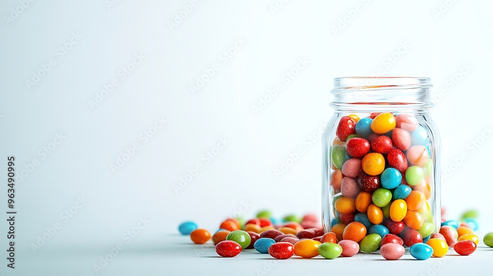 Colorful Candy in Glass Jar on White Background Colorful Candy in Glass Jar on White Background