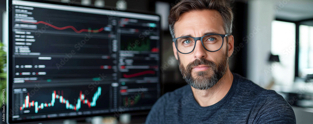 Focused Entrepreneur Analyzing Financial Trends Today