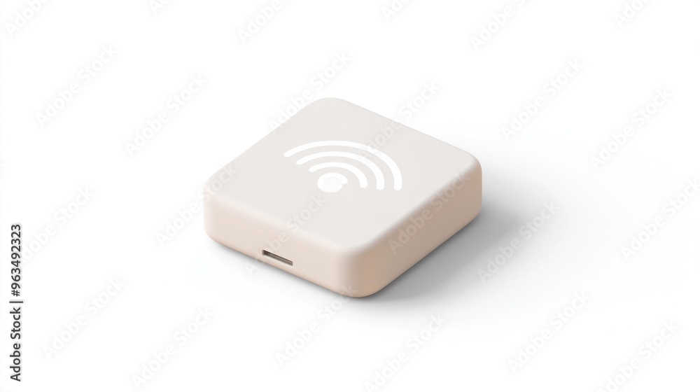 A small, square wireless device with a signal icon, likely used for connectivity. A small, square wireless device with a signal icon, likely used for connectivity.