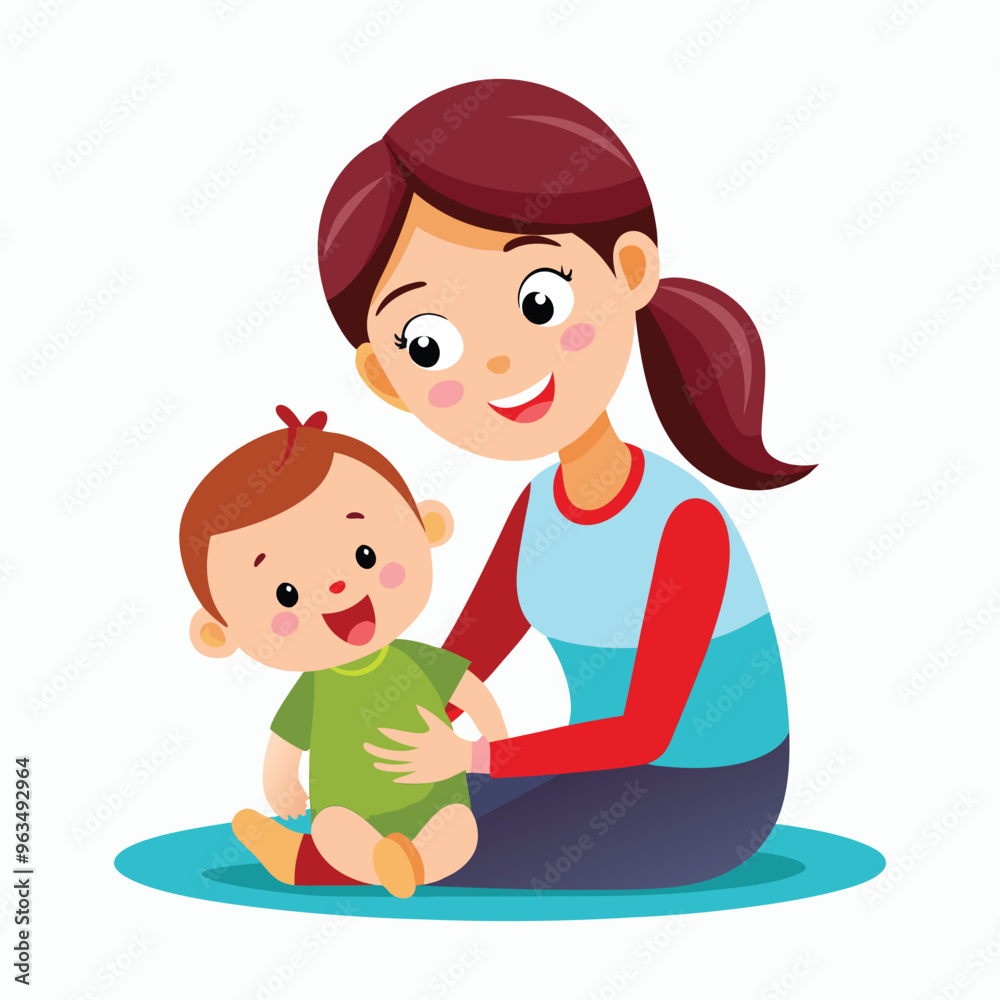 Vector Mother sitting with her child Vector Mother sitting with her child