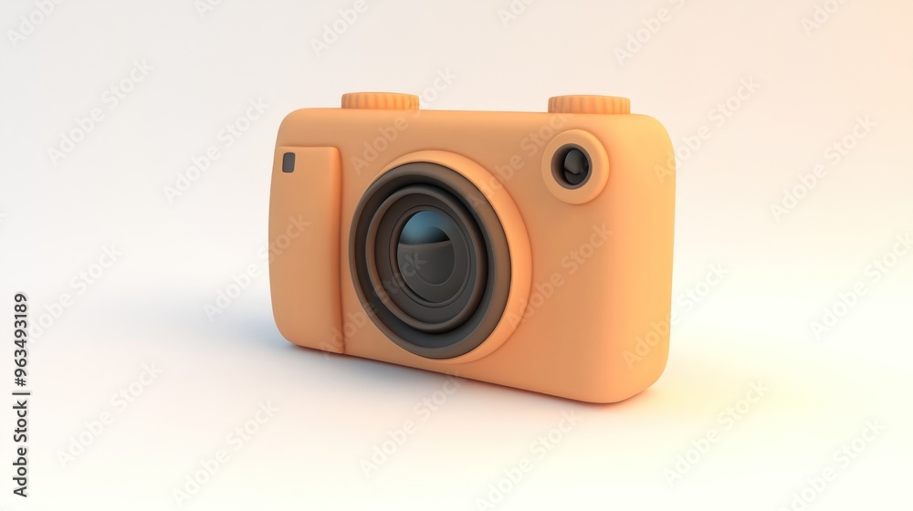 A soft orange camera model showcasing a simple and playful design. A soft orange camera model showcasing a simple and playful design.